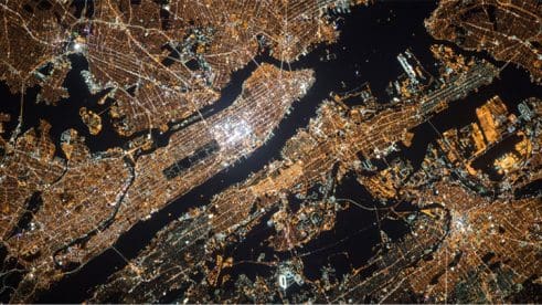 night view of city from space