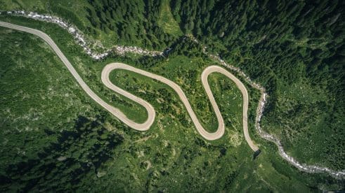 overhead view of a curvy road