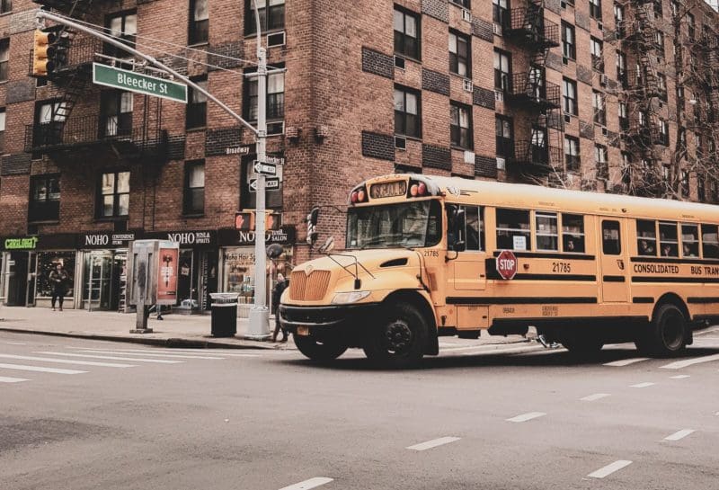 school bus in city streets