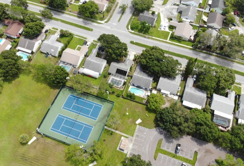suburban tennis courts overhead view